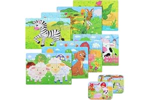 BBLIKE 8 puzles Infantiles de 112 Piezas de Madera en 2 Cajas, con Dibujos de Animales, Juguete Montessori Ideal como o cumpleaños