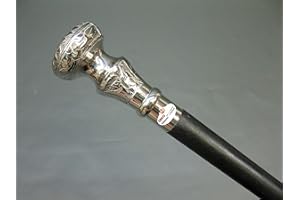 SARA INTERNATIONAL Sara Internacional Bastón de senderismo vintage, madera dura negra con mango de metal niquelado, 96 cm, 400 gramos, Negro