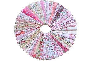 TPZORJX 50pcs Tela algodon Telas Patchwork, 10 cm x 10 cm tela de algodón paquete, Tela de Algodón de Navidad Telas Navideñas Patchwork, para Acolchado DIY para Manualidades de Costura(Rosa)