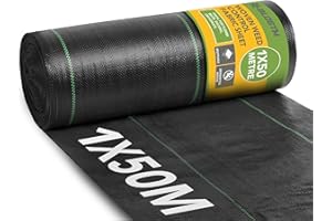 BLOSTM Woven Weed Control Membrane - Garden Membrane Weed Control Heavy Duty for Gravel or Grass Underlay, UV Stabilised Ground Cover Membrane for Garden, Landscaping Weed Barrier Fabric - 1m x 50m