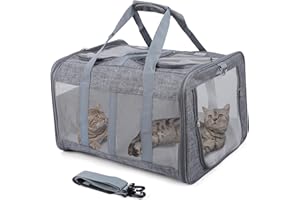 Furryilla Soft-Sided Pet Carriers 2 Cats Dogs Double-Compartment Foldable Up to 38lbs, Expandable Large Cat Carrier for Travel/Veterinary Visits/Road Trips