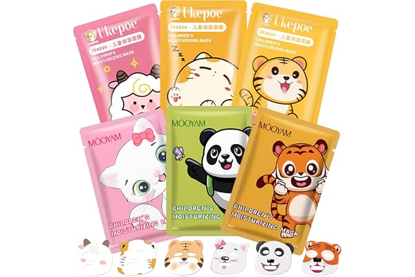 6 Pièces Masque Visage Fille, masque Beauté Ado | Masque Tissu Visage Animaux, pour Eclaircissant, Nourrissants, Appaisant, Cadeaux pour Femmes Adolescentes