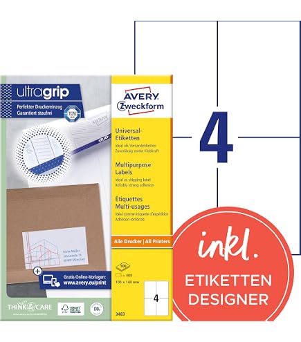 Avery Étiquettes Adresses Blanches 212x381 Mm - 1625 Unités Sur 25 Feuilles