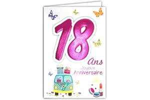 AFIE Age Mv 69-2019 Carte Joyeux Anniversaire 18 ans Fille Jeune Femme Adulte motif Majorité Majeure Permis B Conduire Voiture Cadeaux Maquillage Papillons