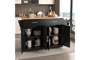 HUAYZ Kitchen Island - Armadio da cucina con piano di lavoro pieghevole, 120 x 46 (70 x 91 cm, con ruote e gambe in legno intercambiabili, per cucina e sala da pranzo (nero)