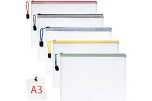 Vicloon Bolsa de Archivo de Multicolor Cremallera, 5 Pcs A3 Bolsa de Documentos Blanco de Malla Bolsa de Archivo Bolsas de Cremallera de Almacenamiento de Oficina Accesorios