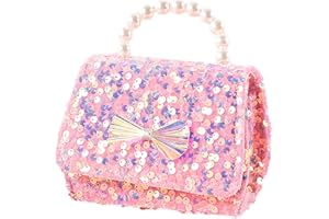 Anopo Nodo a Fiocco Borsellino per Bambine Microfibra Borsa a Tracolla Paillettes Borse a Spalla Portafoglio Glitterato Borsa con Perle per Bambini