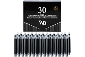 Wordsworth & Black 30 Pack Fountain Pen Ink Refills - Set of 30 Black Ink Cartridges - International Standard Size - Length APPR 1.5" - Base Diameter APPR 0.24" - Disposable and Generic