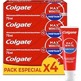 Colgate Max White Instant, Whitening Toothpaste, Pack 4 x 75 ml | Whitening Toothpaste with Optical Color Correction, Removes