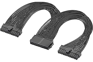 GELRHONR Dual PSU Fuente de alimentación Cable adaptador de placa base ATX de 24 pines, 24 pines (20 + 4) para cable de extensión de placa base ATX PSU Hembra a macho Y Splitter-1Ft