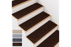 BREENHILL 15 PCS Non Slip Stair Treads for Wooden Steps – 20 x 76cm Indoor Non Slip Stair Treads, Carpet Stair Mats with Self-Adhesive Backing, Removable & Machine Washable – Brown