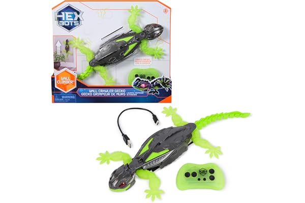 Hex Bots - Gecko Radiocommandé Qui Rampe Sur Le Sol Et Les Murs - Lézard Télécommandé Avec Yeux Lumineux - Pilotage Facile - Câble USB Inclus - Jouet Enfant 4 Ans et +