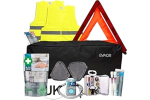 EVAQ8 European Car Travel Kit For Driving in France With Breathalysers, Warning Triangle, UK Sticker, Hi-Vis Vests, Beam Deflectors, Bulb Kit, First Aid Kit and Information sheet...