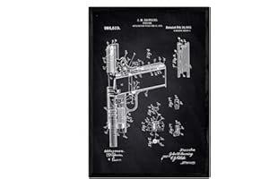 Nacnic Poster con patente de Pistola. Lámina con diseño de patente antigua en tamaño A3 y con fondo negro