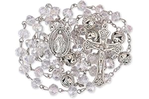 Nazareth Store Kristall- und Legierung-Mysteriöses Gebetsperlen-Rosenkranz-Halskette mit Wundermedaille und katholischem Kreuz