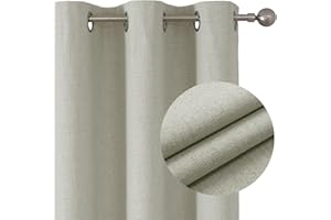 Joydeco 100% Rideau Occultant 2 Pièces, Lin Rideau Thermique Isolant Anti Chaleur Texturé Tenture Opaque à Oeillets Isolation Lumiere Anti UV Decoration Chambre Maison Salon Intérieurs