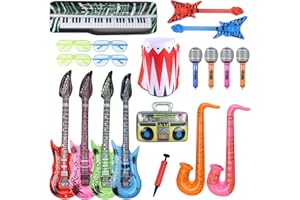 UBETTER Gonfiabile Rock Star Toy Set, 20 Pezzi di Strumenti Musicali Bambini, Decorazione di Festa di Compleanno , Chitarre Gonfiabili,Bassi, Sassofoni, Microfoni e Tastiere, Ecc