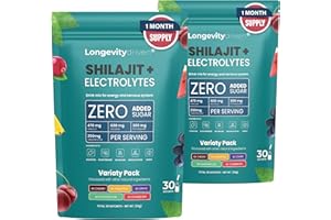 LONGEVITY DRIVEN Shilajit Pure Poudre D'électrolytes 1620 mg pour Hommes et Femmes - Boisson Vitalité et Longévité avec Shilajit Himalaya, Magnésium, Sodium et Potassium, 5 saveurs - 30 portions - X2