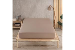 ‎VENCY Vency Premium Jersey Spannbettlaken 200x200cm Cappuccino - Spannbetttuch 100% Baumwolle, Bettlaken 200x200 Bis 35 cm Matratzenhöhe Cappuccino