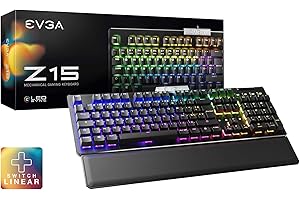 EVGA Z15 RGB Gaming Keyboard, RGB Backlit LED, Hot Swappable Mechanical Kailh Speed Silver Switches (Linear)