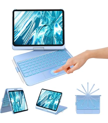 TKYK Custodia con Tastiera per iPad PRO 11 4A 3A 2A 1A Gen 2022/2021/2020/2018 Cover per Tastiera Touchpad Bluetooth Senza Fili per Air 5A 4A Generazione 10.9 Chiave Quadrata,Blu,PRO 11 2021