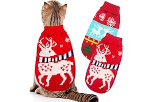 SUPJADE 2Pack Puppy Cat Christmas-Jumpers - Knit Sweaters Jumper Winter Clothes Xmas Hoodies for Kitten and Small Dogs (M (Chest:29cm,Back:29cm))