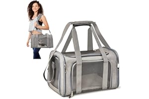 ALLSOPETS Transportín para Gatos, Bolsa de Transporte Suave para Perros y Gatos Pequeños, Aprobado para Cabina, Plegable con Cojín para Viaje Senderismo Camping (Gris Ceniza)
