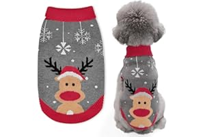 Dog Christmas Jumper, FWLWTWSS Reindeer Christmas Dog Jumper, Turtleneck Puppy Jumper for Small Medium Large Dogs Winter Wearing Costume, Dog Sweater Christmas New Year Outfit(S)