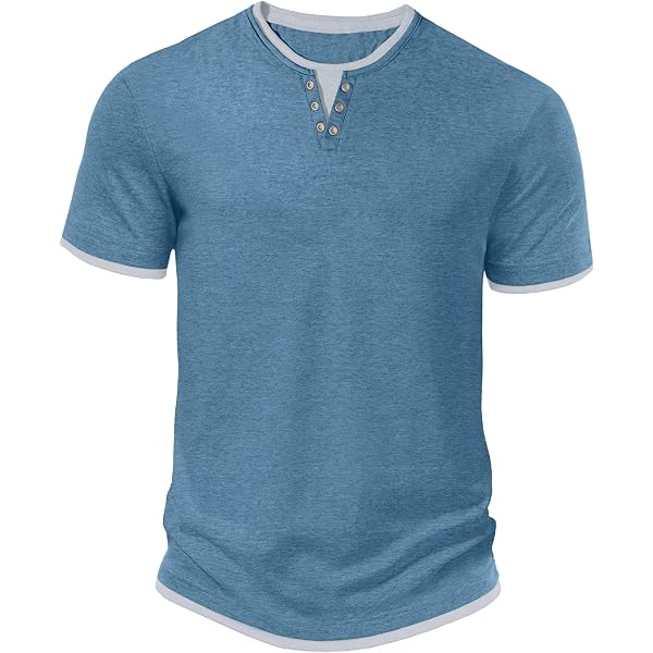 T-shirt Henley Pour Homme à Manches Courtes - Col à Boutons, Imprimé Western Denim Rayé - Léger Et Décontracté Pour Tous Les Jours