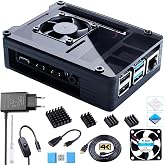 Bruphny Case for Raspberry Pi 4 Case with Fan, 5.1V 3A USB-C Charger, 4 x Heatsink, 1.8 m Micro-Hdmi Cable, USB Card Reader,