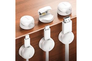 Lamicall Cable Clips, Spring Cord Organizer Holder - 6Pack Latest Compact Desk Cable Management Clips, Nightstand Phone Charging Cord Holder, 8mm Slot Adhesive Wire Organizer (White)