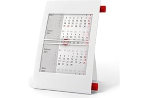 Truento 3-Monats-Tischkalender für 2 Jahre (2024 & 2025) - mit Drehmechanik - weiß/rot