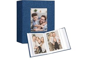 Vienrose Small Photo Album 4x6 holds 100 Photos 2 Pack, Mini Baby Photo Album Linen Cover for Gifts Wedding Family, Blue
