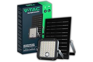 V-TAC Foco LED de exterior con panel solar de 4,5 W – 1500 lúmenes – Equipado con sensor de movimiento y mando a distancia – IP65 – Batería 3600 mAh – Faro pequeño para casa, jardín, garaje – 4000 K +