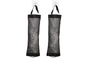 GENERIC QIANRENON Kuchnia spożywczy plastikowy uchwyt na torbę i dozownik, wodoodporny zmywalny uchwyt ścienny składana siatka torba do przechowywania z 2 haczykami 2-pak czarna