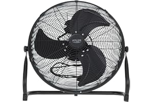 ADLER EUROPE Bodenventilator 45 cm und 200W - Ventilator in Chrom 3 Geschwindigkeiten – windmaschine mit Aluminiumflügel - Leise und Stabil – Boden Ventilator Schwarz