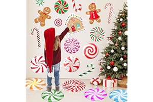 Funnlot Christmas Decorations - Christmas Wall Stickers Christmas Floor Decals Peppermint Candy Cane Gingerbread Man Stickers Decor 59 PCS Xmas Candy Stickers for Candy Land Decorations 8 Sheets