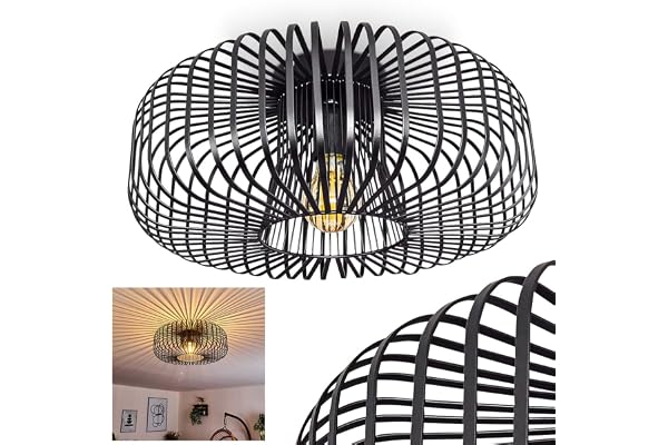 Plafonnier Wemude en métal noir, abat-jour rétro-moderne créant un effet lumineux au plafond, idéal dans un salon vintage, pour 1 ampoule E27, ampoule(s) non incluse(s)