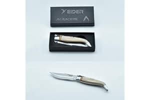 EIDER Navajas de Albacete, Navaja de Albacete, Navaja albacete, Navaja, Cuchillo plegable, Navajas de bolsillo, Navajas pequeñas, Navajas artesanas hechas a mano, Navaja asta de ciervo, (MIKARTA-HUESO)