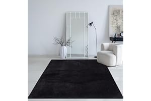 ‎MIAS TEPPICHE Mia´s Teppiche Taos kuscheliger Kurzflor Teppich, Anti-Rutsch Unterseite, Waschbar bis 30 Grad, Super Soft, Felloptik, Schwarz, 80 x 150 cm