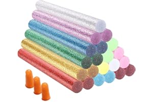 MOOLLYFOX Mollyfox Lot de 20 Bâtons de Colle Chaude - Ø 7 x 100 mm - Bâtons de Pistolet à Colle Scintillants pour Décoration avec Doigtiers en Caoutchouc, Idéal pour Artisanat, Bricolage, Réparation