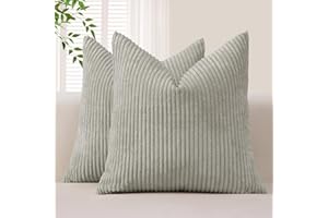 Sungeek Zestaw 2 miękkich poszewek na poduszki ze sztruksu, w paski, boho, solidne, wiejskie, dekoracyjne poszewki na poduszki lędźwiowe, na sofę, kanapę, do sypialni, 45 x 45 cm, jasnoszare