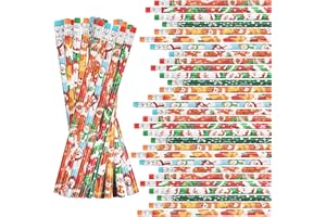 VEYLIN Lot de 72 crayons de Noël pour enfants, crayons de Noël assortis en vrac avec gommes en 8 motifs, cadeaux de fête, récompenses en classe