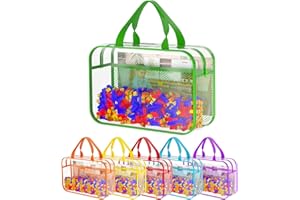 VERONLY 6 Pack PVC Toy Zippered Blocks, 30X23X9.7CM Large Travel Storage Case Bags for Organising, Waterproof Colourful Toy Storage Bags with Mesh Pockets for Building Blocks, Puzzles, Clays,Toy Cars