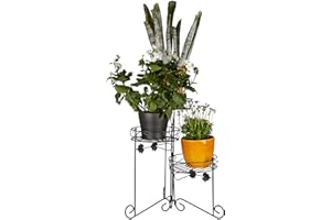 Relaxdays Scaffale Porta Piante, in Metallo Verniciato a Polvere, 3 Ripiani, Fiori, Decorativo, H: 50 cm, Fioriera, nero, 50x25x50 cm