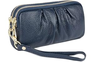 MAVHVAM Genuine Leather Wristlet Wallet for Women Stylish Ruched Wristlet Clutch Purse with Detachable Wrist Strap