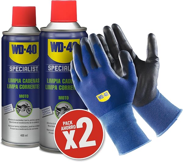 WD-40 Specialist Motorbike - Bipack Limpia Cadenas 400ml x2 + Guantes Originales de WD-40 - 1