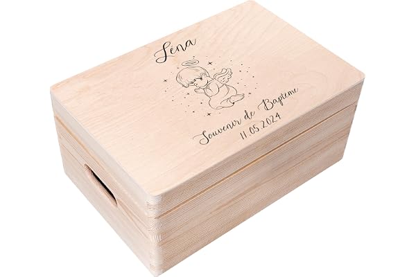Creative Deco Boite Cadeau Personnalisé Bapteme pour Garçon et Fille | Boîte à Souvenirs en Bois | Personnalisés - Bougie et Prière de l'ange | Personnalisable Idée Coffret Décoration