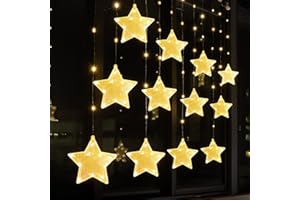 BLOOMWIN Guirnaldas Luces Cortina 3m Estrellas con Control Remoto 8 Modos 180 LED 5V USB con Ganchos Cadena de Luces de Navidad para Balcón, Ventana, Pared, Escaparate, Boda, Fiesta, Navidad