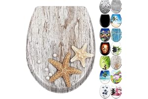 JNGLGO Toilettendeckel WC Sitz mit Absenkautomatik Antibakterielle Toilettensitz mit Klodeckel Oval Klobrille Duroplast für einfach Reinigung, Seestern Grau